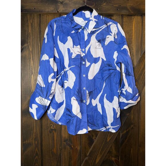 Chico's LINEN Floral Tropical Button Up Blouse - Picture 1 of 6